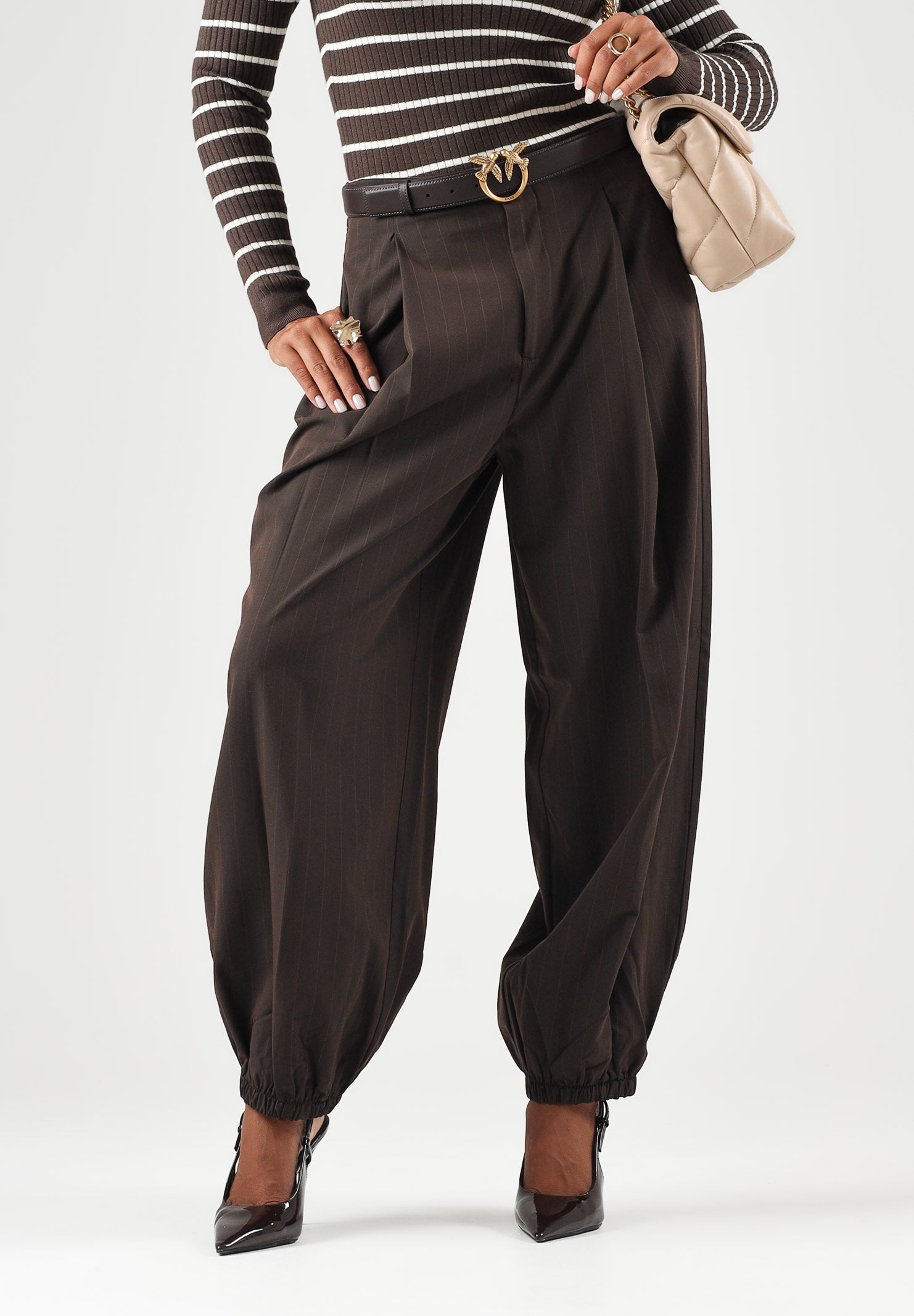 ONLY Pantaloni ONLSUSIE tortora scuro da donna con gamba ampia e fondo raccogliesse 15383650 MOPU ONLY 