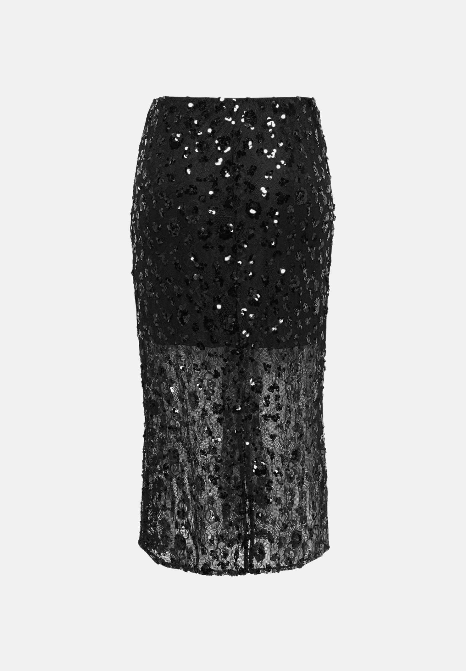 ONLY Gonna midi ONLCELY Black nera da donna, con paillettes, pizzo semitrasparente sul fondo e spacco posteriore. 15383683 BLBL ONLY 