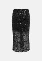 ONLY Gonna midi ONLCELY Black nera da donna, con paillettes, pizzo semitrasparente sul fondo e spacco posteriore. 15383683 BLBL ONLY 