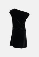 ONLY abito corto RUE VELVET nero da donna in velluto stretch, monospalla con scollo asimmetrico, drappeggio laterale e gonna leggermente svasata. 15383726 BL ONLY 