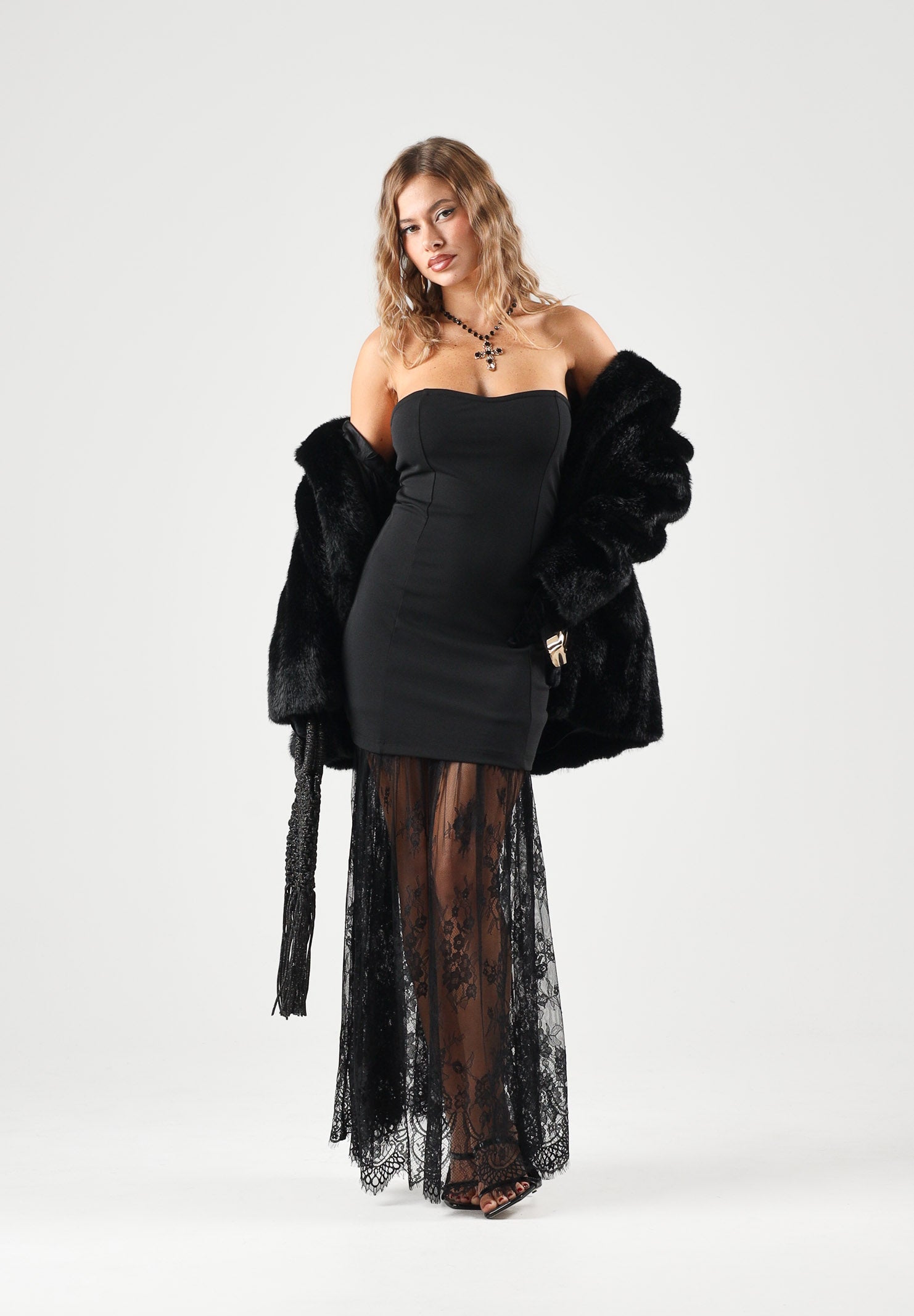 ONLY Abito lungo a fascia con gonna in tulle nero da donna 15383944 BLDTC ONLY 