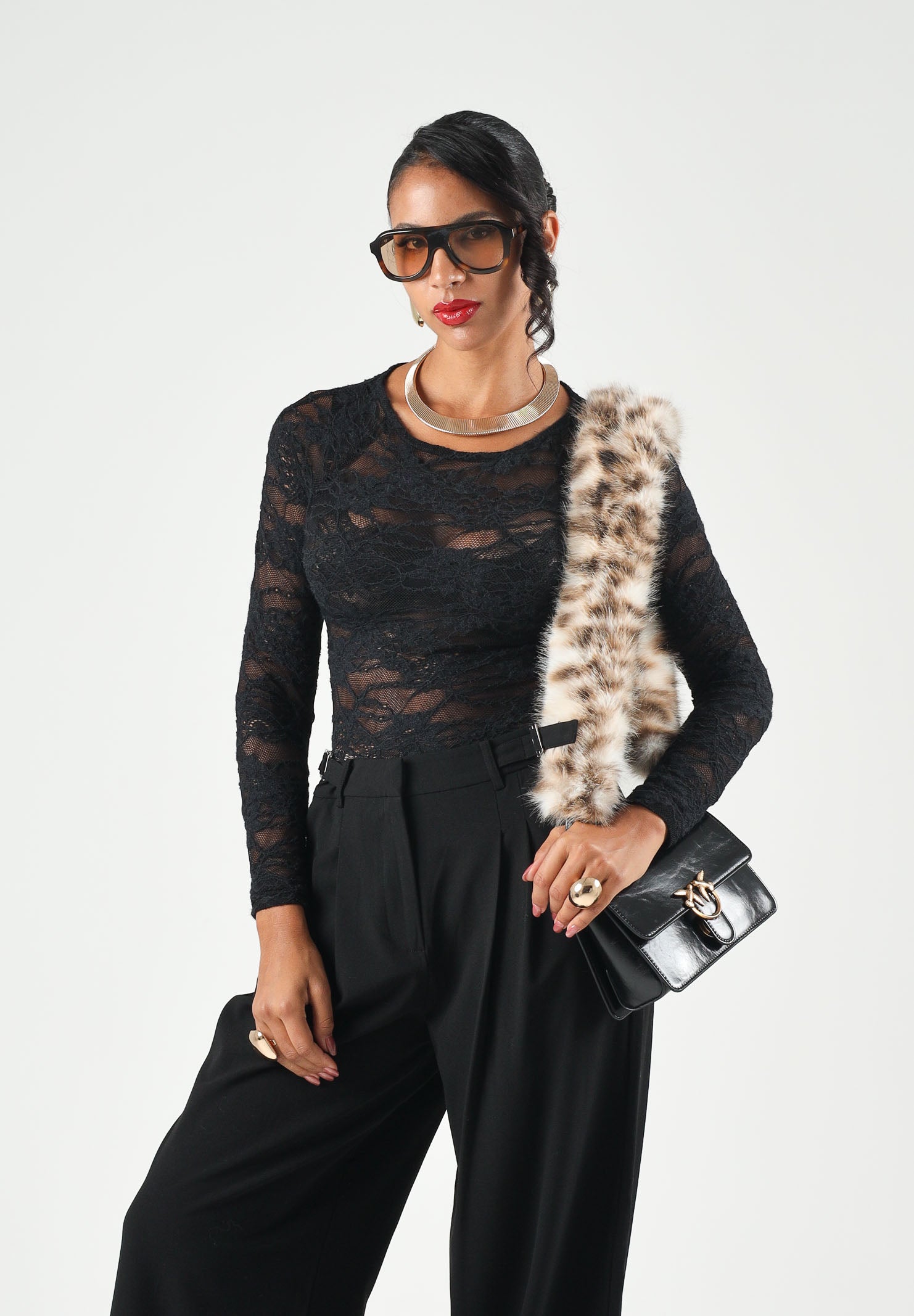 ONLY Body ONLRUE L/S LACE BODYSTOCKING nero da donna con fantasia in pizzo trasparente 15384367 BL ONLY 
