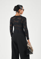 ONLY Body ONLRUE L/S LACE BODYSTOCKING nero da donna con fantasia in pizzo trasparente 15384367 BL ONLY 