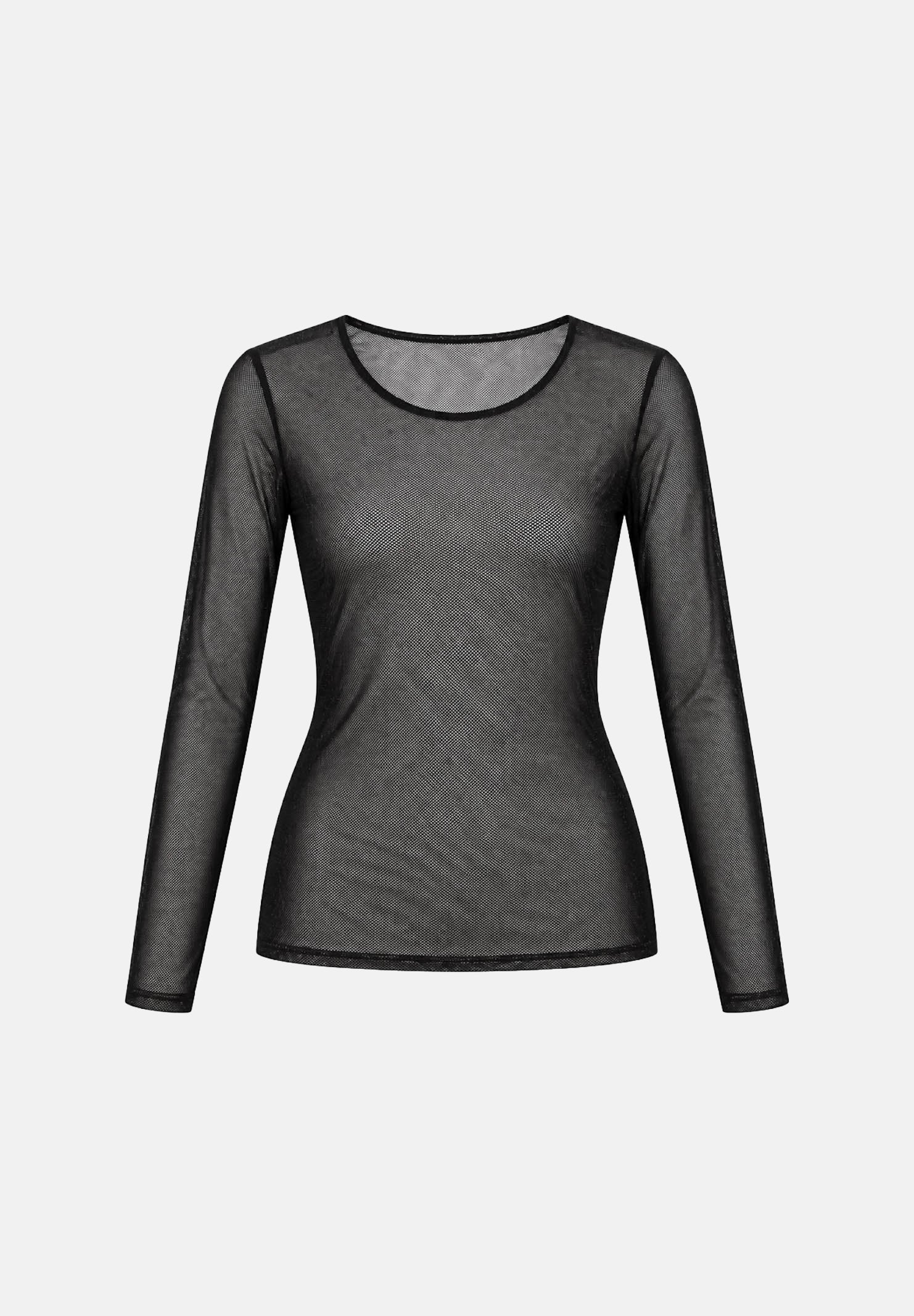 ONLY Top ONLOPUS L/S MESH Black nero da donna in tessuto mesh trasparente ed elasticizzato, con girocollo, maniche lunghe,  design essenziale a tinta unita.<BR/> 15384893 BL ONLY 