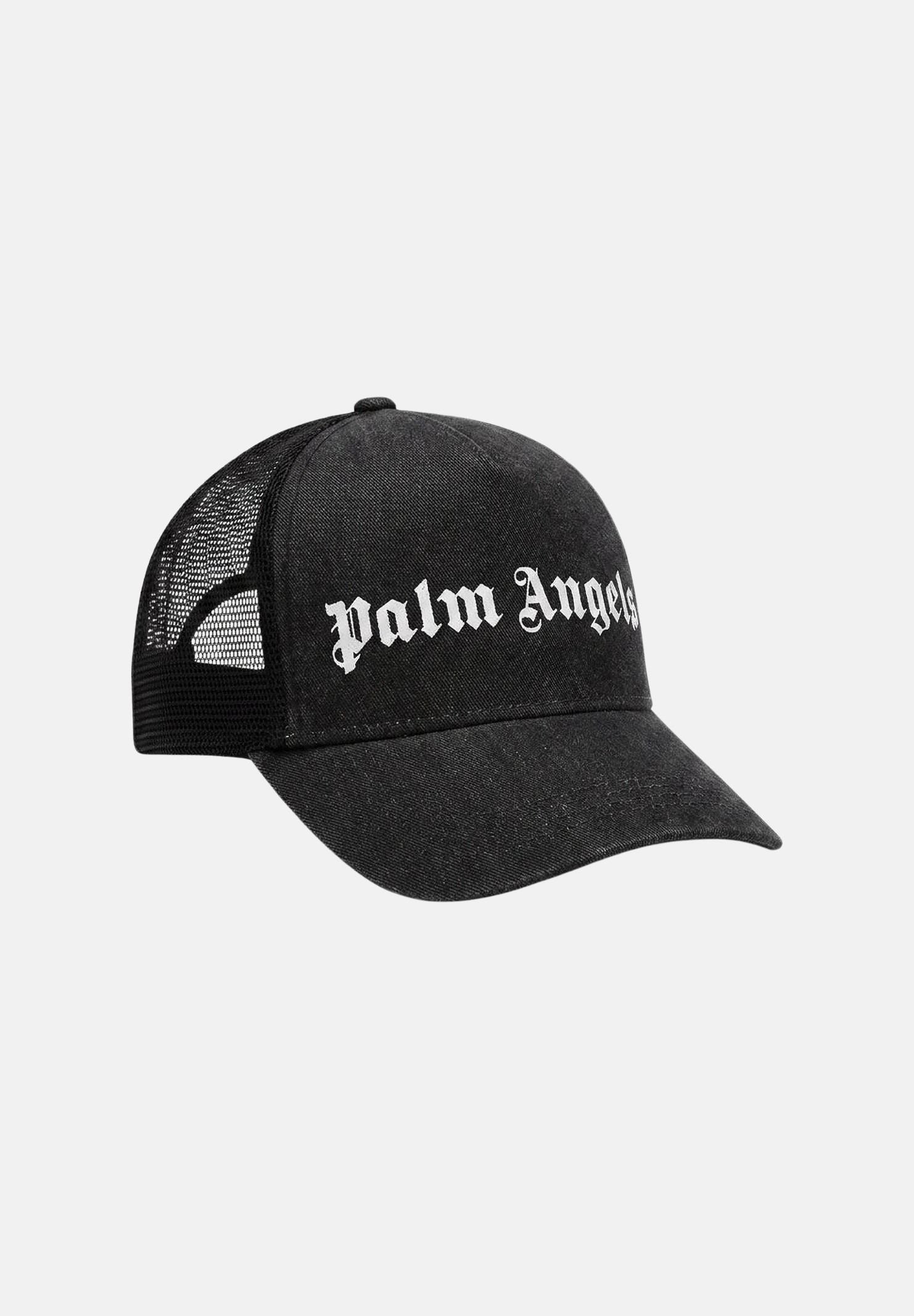 PALM ANGELS Cappello trucker Z1126 Black white nero per uomo e donna, con logo bianco sul davanti, visiera curva e pannelli in rete. BK00CMZ1126 V1 PALM ANGELS 