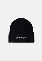 PALM ANGELS Berretto BEANIE Z1150 Black Off White nero e bianco per uomo e donna, in maglia a coste con risvolto e piccolo logo ricamato. CP00CMZ1150 V1 PALM ANGELS 
