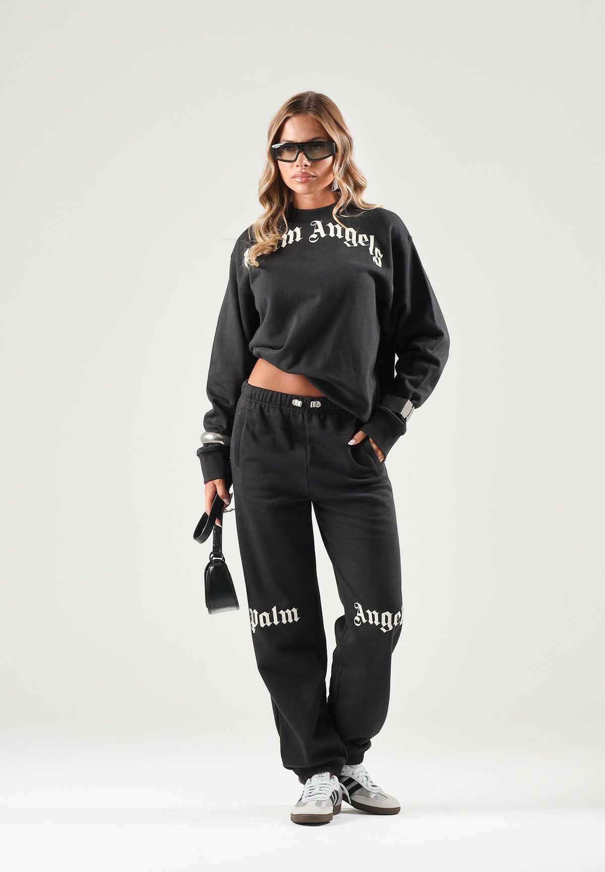 PALM ANGELS Pantaloni neri per donna, ragazza e bambina con vita elasticizzata regolabile con coulisse a contrasto F6PAJBFP016 110 PALM ANGELS 