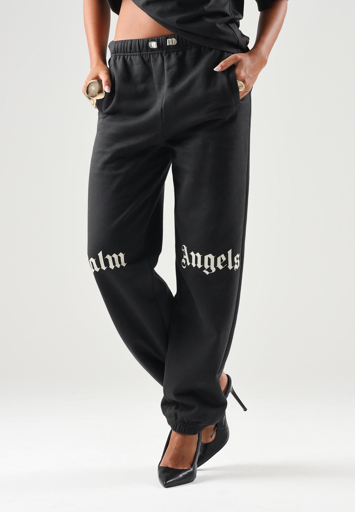 PALM ANGELS Pantaloni neri per donna, ragazza e bambina con vita elasticizzata regolabile con coulisse a contrasto F6PAJBFP016 110 PALM ANGELS 