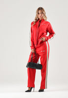 PALM ANGELS Felpa con zip rossa  per donna, ragazzi e bambini con<BR/>bande laterali a contrasto lungo le maniche F6PAJBJK028 040 PALM ANGELS 