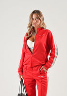 PALM ANGELS Felpa con zip rossa  per donna, ragazzi e bambini con<BR/>bande laterali a contrasto lungo le maniche F6PAJBJK028 040 PALM ANGELS 