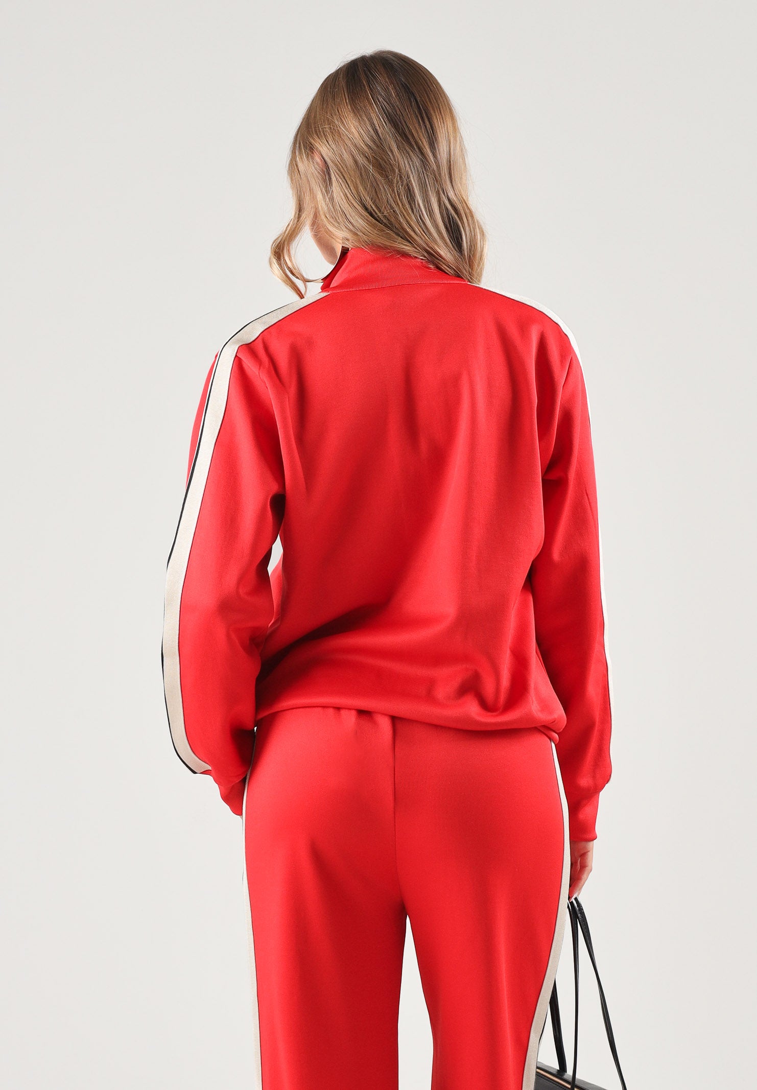PALM ANGELS Felpa con zip rossa  per donna, ragazzi e bambini con<BR/>bande laterali a contrasto lungo le maniche F6PAJBJK028 040 PALM ANGELS 