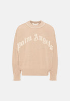 PALM ANGELS Maglia girocollo beige per donna, ragazza e bambina con logo ad intarsio sul davanti. F6PAJBJP146 1531 PALM ANGELS 