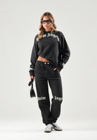 PALM ANGELS Felpa girocollo nera per donna, ragazzi e bambini con logo arcato stampato sulle spalle. F6PAJBSW014 110 PALM ANGELS 