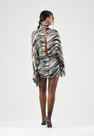 PATRIZIA PEPE Abito mini animalier bianco e nero da donna con motivo zebrato e drappeggio laterale. 2A0051C0279 J373 PATRIZIA PEPE 