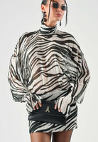 PATRIZIA PEPE Abito mini animalier bianco e nero da donna con motivo zebrato e drappeggio laterale. 2A0051C0279 J373 PATRIZIA PEPE 