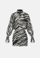 PATRIZIA PEPE Abito mini animalier bianco e nero da donna con motivo zebrato e drappeggio laterale. 2A0051C0279 J373 PATRIZIA PEPE 