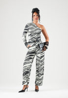 PATRIZIA PEPE Body monospalla nero e bianco da donna con fantasia zebrata d'effetto. 2C0078C0280 J373 PATRIZIA PEPE 