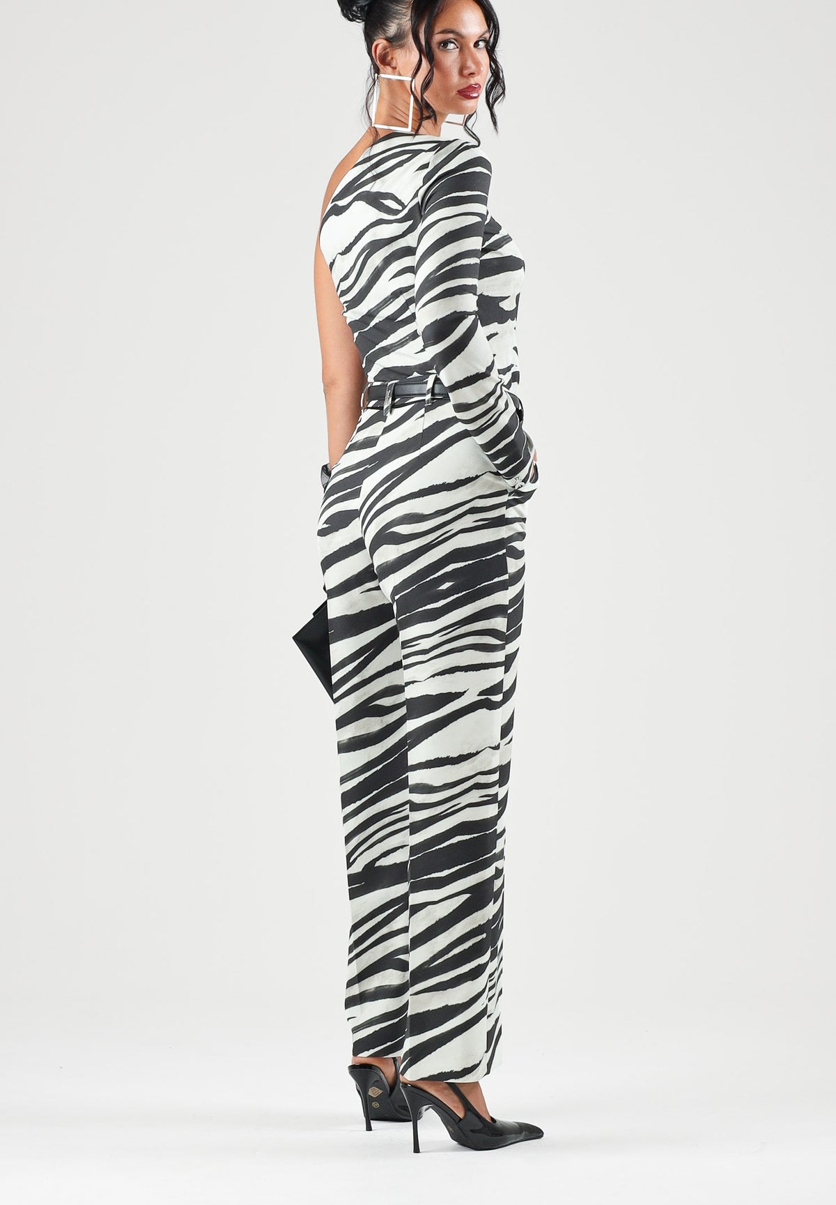 PATRIZIA PEPE Body monospalla nero e bianco da donna con fantasia zebrata d'effetto. 2C0078C0280 J373 PATRIZIA PEPE 