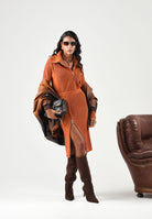 PATRIZIA PEPE Gonna midi warm caramel-arancione da donna con zip laterale frontale 2G0032K9O3A B912 PATRIZIA PEPE 