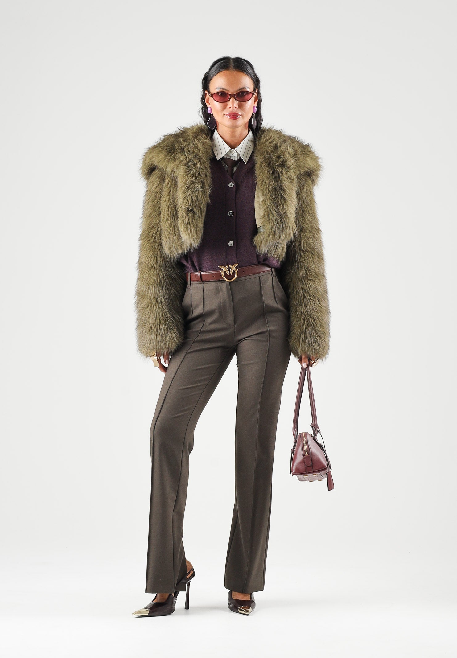 PATRIZIA PEPE Pantaloni sartoriali marrone scuro da donna conn princes frontali 2P0064A475 B913 PATRIZIA PEPE 