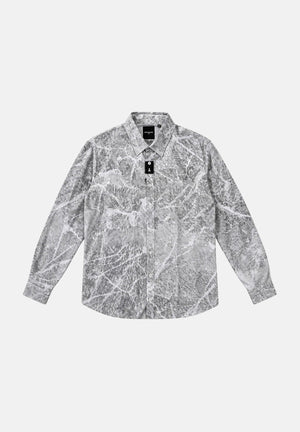 PATRIZIA PEPE Camicia manica lunga grigio marmorizzato per uomo con fantasia all-over, colletto classico e bottoni frontali. 5C0310A093 FH14 PATRIZIA PEPE 