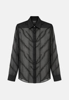 PATRIZIA PEPE Camicia Black Zebra nera da uomo, in tessuto trasparente con strass, righe diagonali, colletto classico e bottoni frontali. 5C0319C0299 K514 PATRIZIA PEPE 