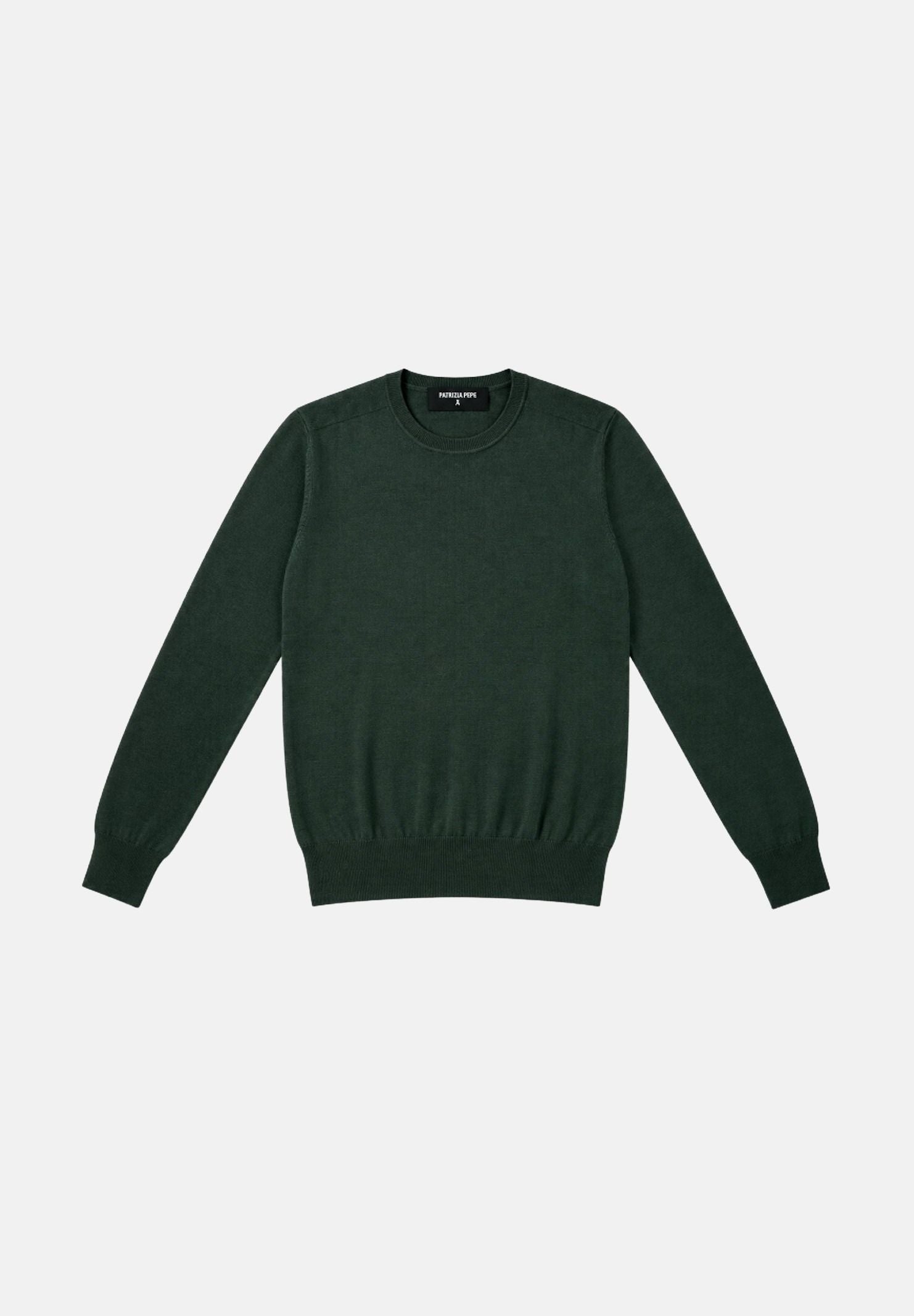 PATRIZIA PEPE Maglione girocollo forest green-verde da uomo con scollo rotondo e lavorazione in lana pregiata. 5K0166K124 G389 PATRIZIA PEPE 