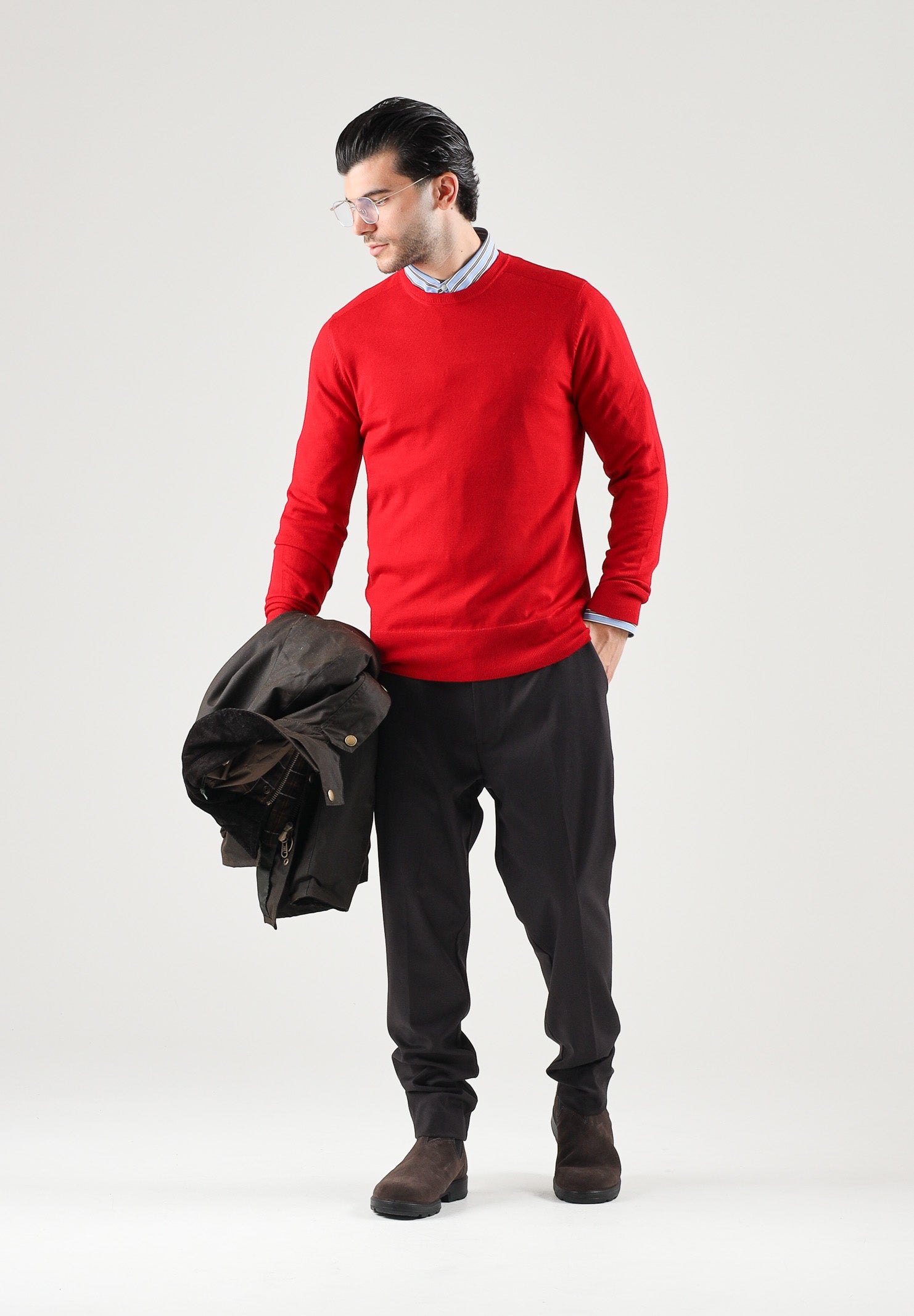 PATRIZIA PEPE Maglione girocollo fly red rosso ntenso da uomo con scollo rotondo e lavorazione in lana pregiata. 5K0166K124 R913 PATRIZIA PEPE 