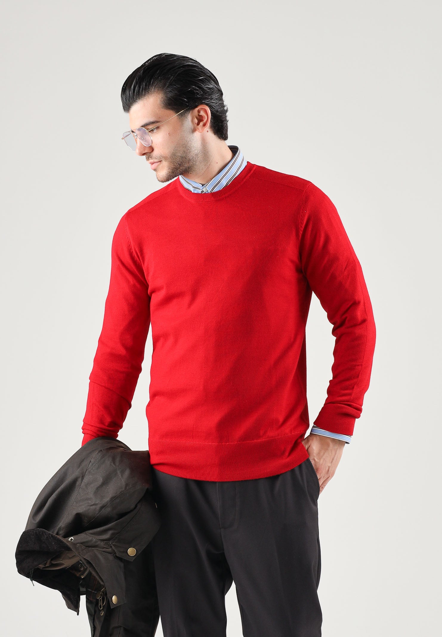 PATRIZIA PEPE Maglione girocollo fly red rosso ntenso da uomo con scollo rotondo e lavorazione in lana pregiata. 5K0166K124 R913 PATRIZIA PEPE 