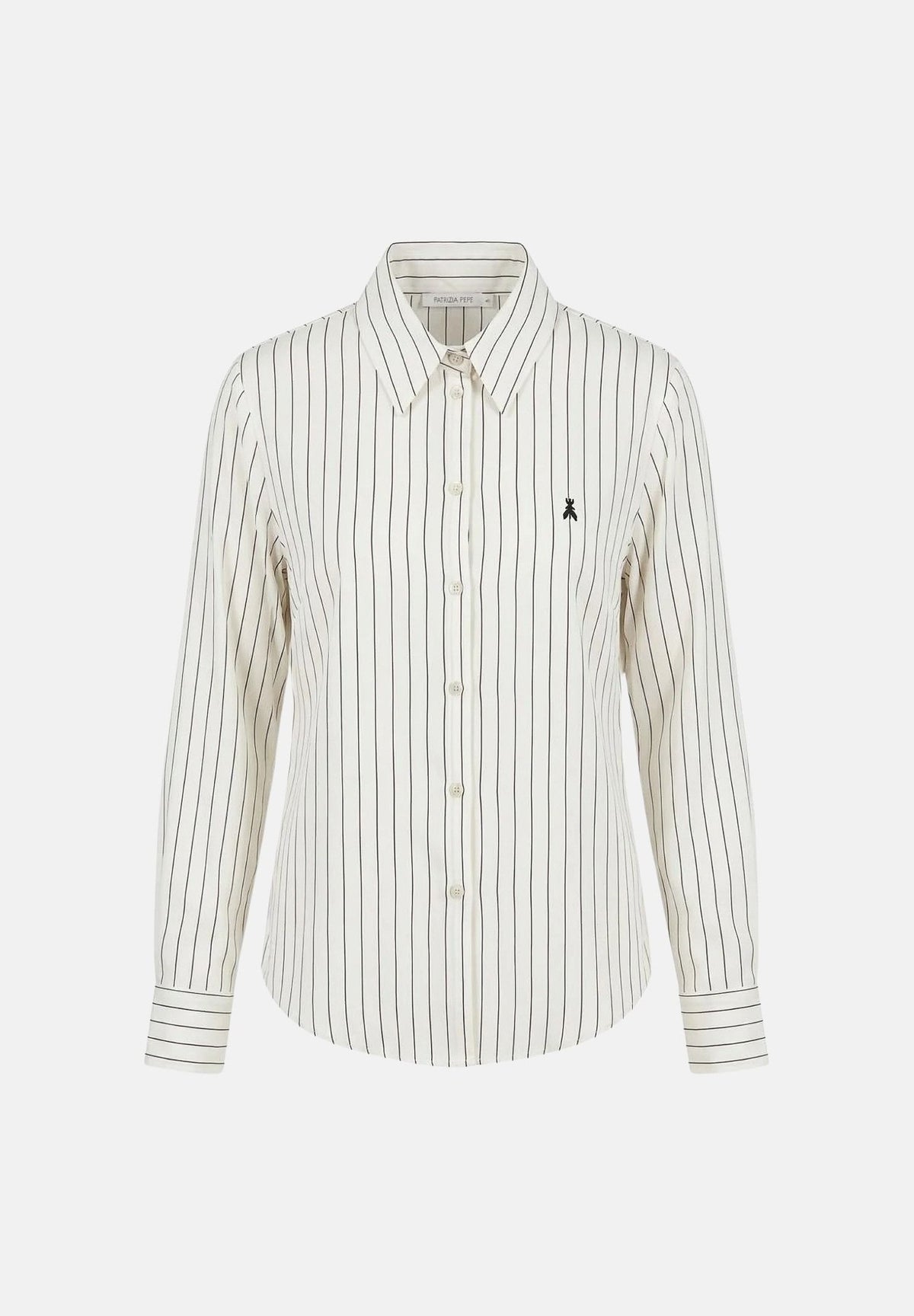 PATRIZIA PEPE Camicia manica lunga onyx-grigio da donna con colletto a punta e fantasia a righe sottili. 8C0339C0254 FG92 PATRIZIA PEPE 