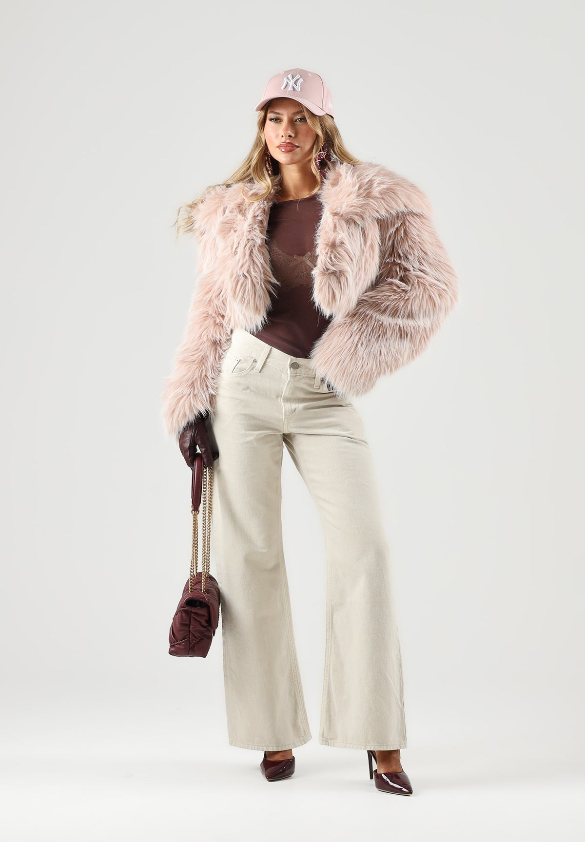 PATRIZIA PEPE  Pelliccia baylag-rosa antico da donna con scollo rotondo e lavorazione morbida 8O0016E0002 R902 PATRIZIA PEPE 