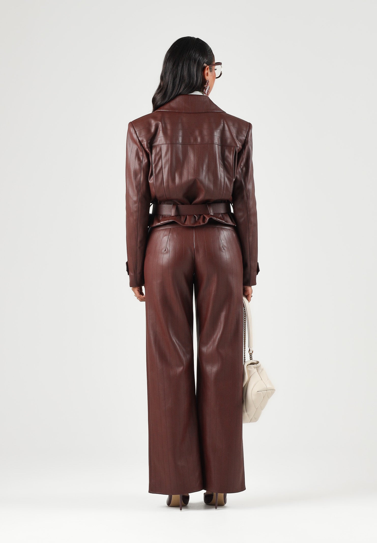 PATRIZIA PEPE Giubbotto in pelle wood brown-marrone da donna con cintura in vita e chiusura asimmetrica 8O0142E0004 B887 PATRIZIA PEPE 