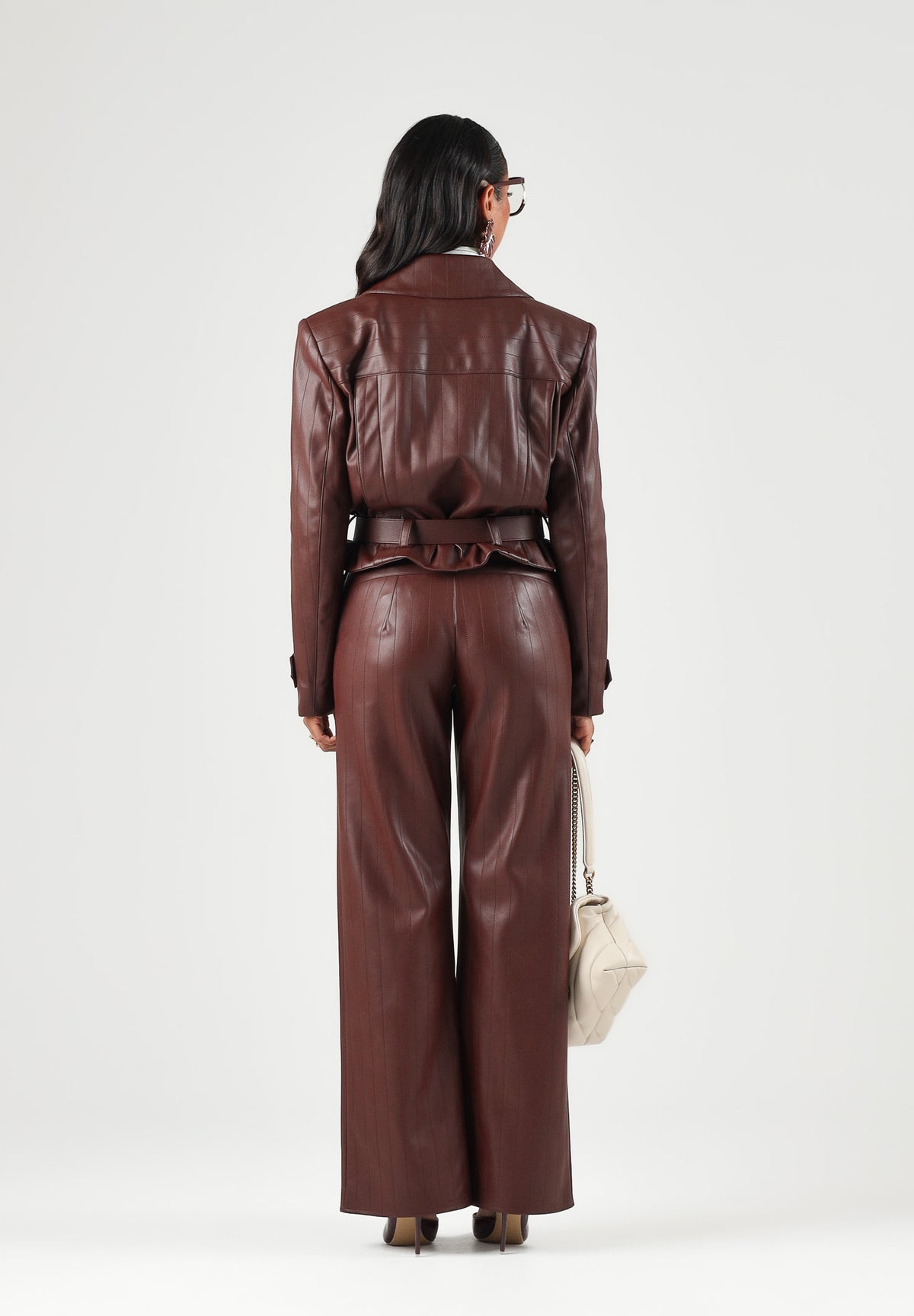 PATRIZIA PEPE Pantaloni eleganti wood brown-marrone da donna con chiusura frontale effetto pelle 8P0181E0004 B887 PATRIZIA PEPE 