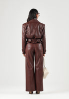PATRIZIA PEPE Pantaloni eleganti wood brown-marrone da donna con chiusura frontale effetto pelle 8P0181E0004 B887 PATRIZIA PEPE 