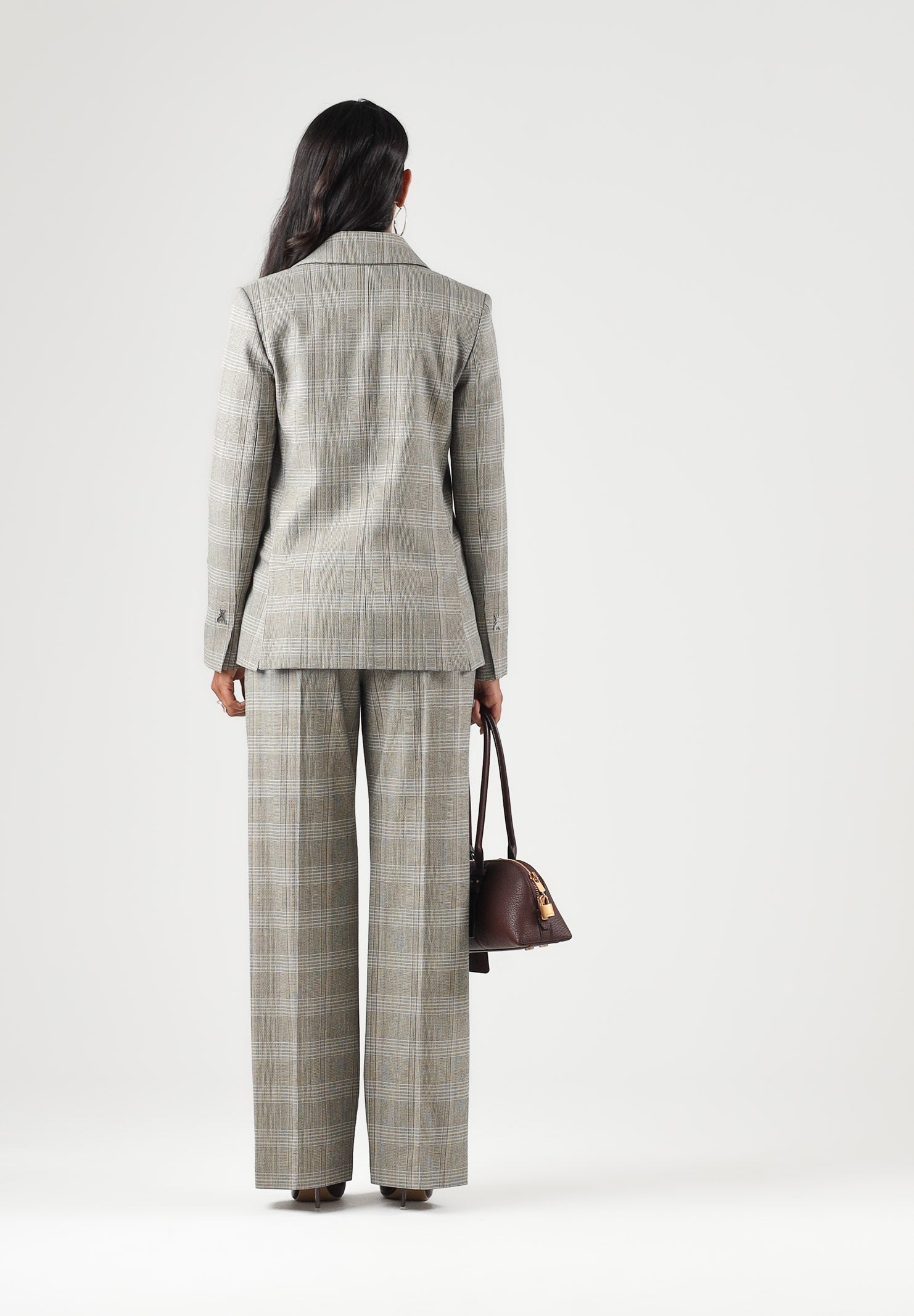 PATRIZIA PEPE Pantaloni eleganti  brown check-marrone grigio da donna con fantasia a quadri e pinces frontali 8P0355C8003 F603 PATRIZIA PEPE 