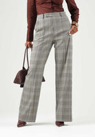 PATRIZIA PEPE Pantaloni eleganti  brown check-marrone grigio da donna con fantasia a quadri e pinces frontali 8P0355C8003 F603 PATRIZIA PEPE 