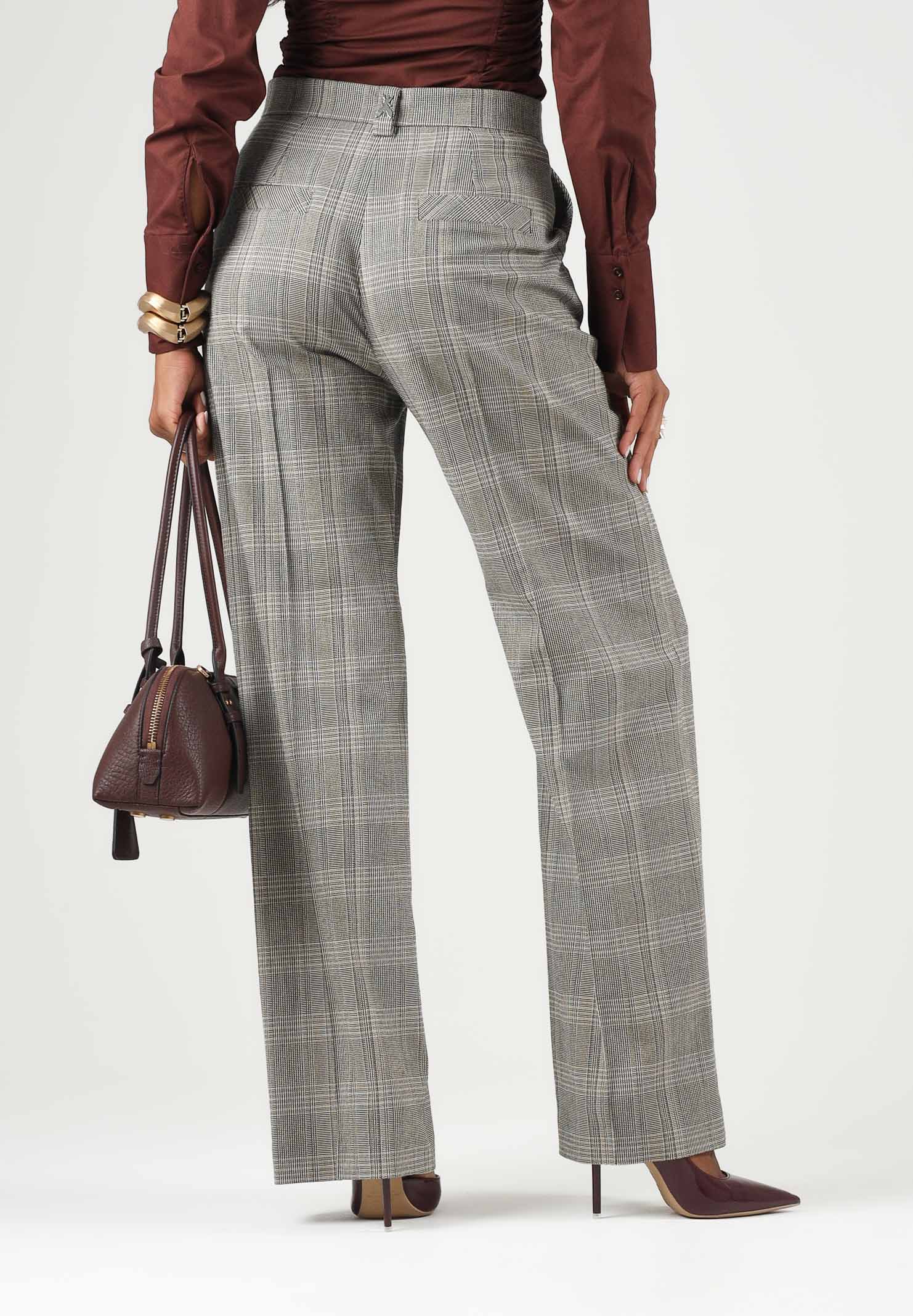 PATRIZIA PEPE Pantaloni eleganti  brown check-marrone grigio da donna con fantasia a quadri e pinces frontali 8P0355C8003 F603 PATRIZIA PEPE 