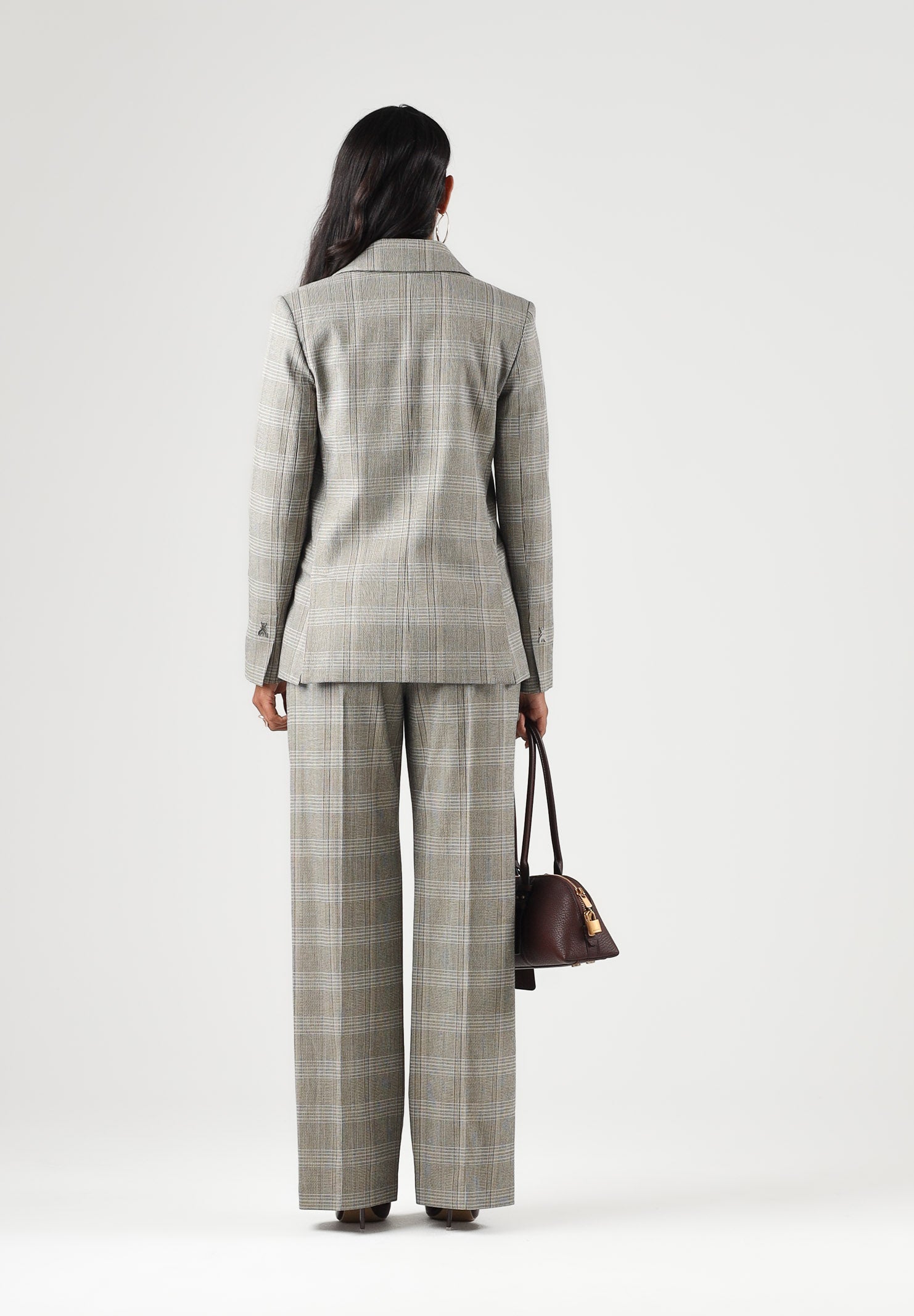 PATRIZIA PEPE Giacca doppiopetto brown check marrone- grigio da donna con revers classici. 8S0089C8003 F603 PATRIZIA PEPE 