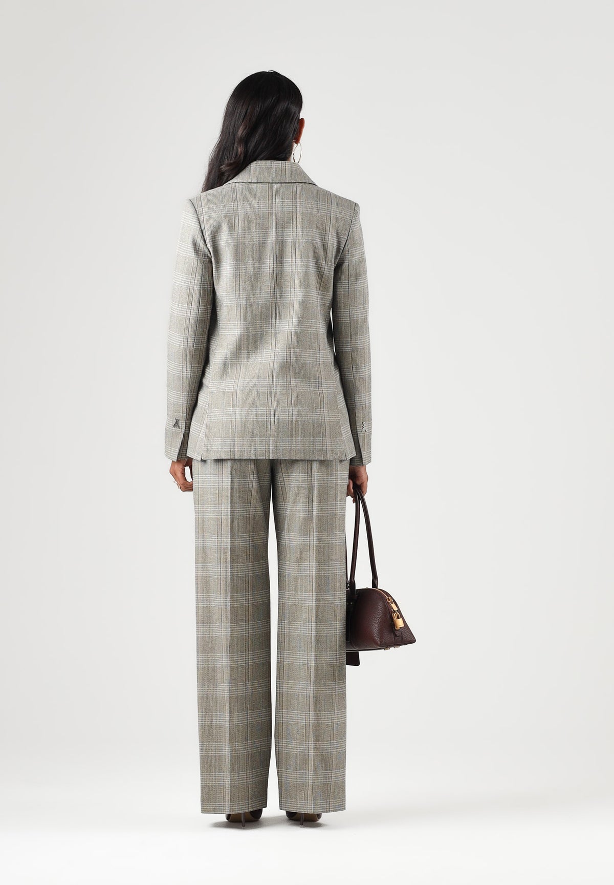 PATRIZIA PEPE Giacca doppiopetto brown check marrone- grigio da donna con revers classici. 8S0089C8003 F603 PATRIZIA PEPE 