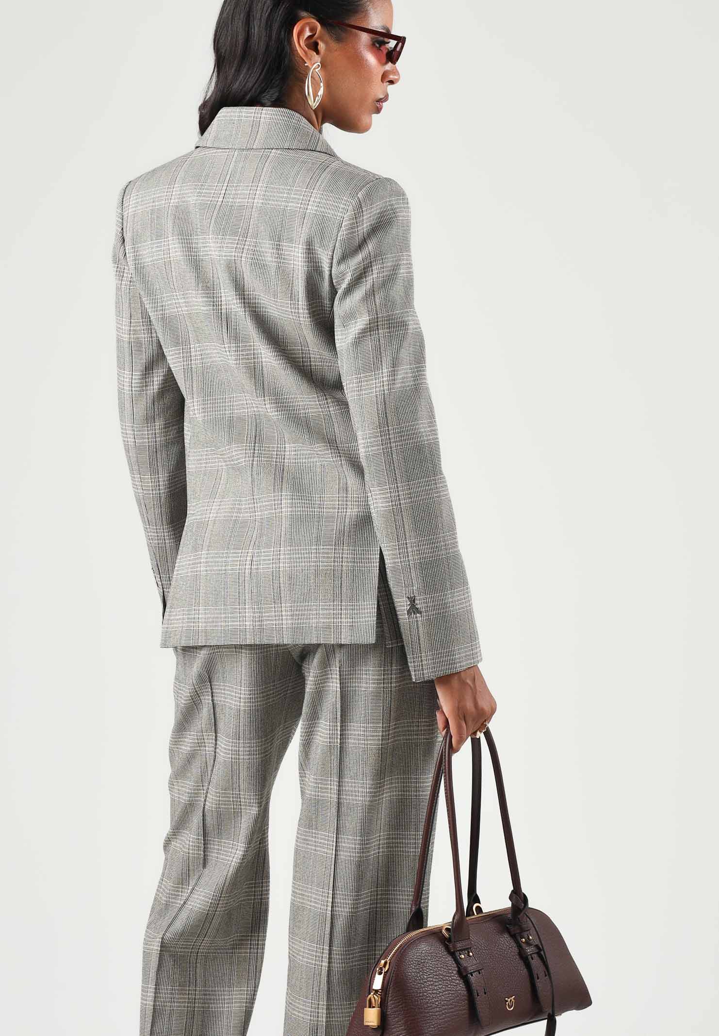 PATRIZIA PEPE Giacca doppiopetto brown check marrone- grigio da donna con revers classici. 8S0089C8003 F603 PATRIZIA PEPE 