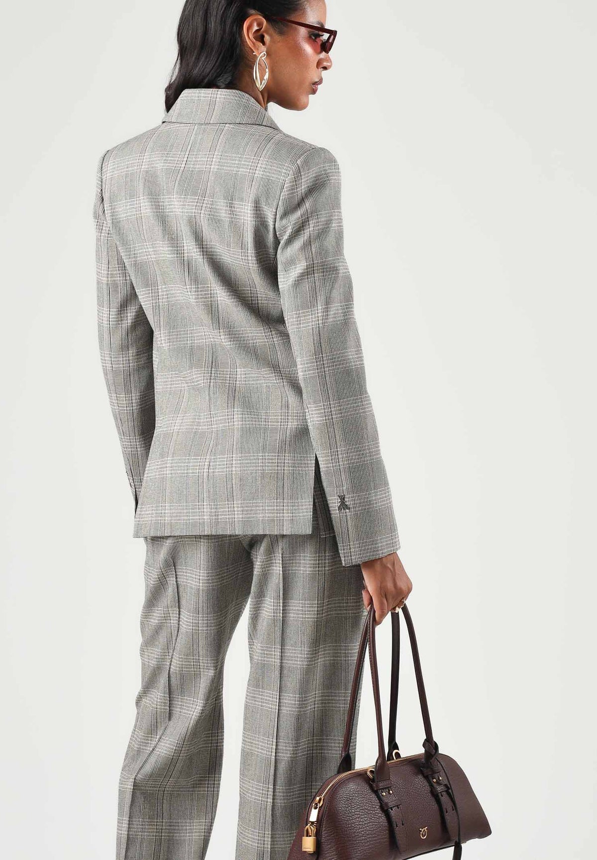 PATRIZIA PEPE Giacca doppiopetto brown check marrone- grigio da donna con revers classici. 8S0089C8003 F603 PATRIZIA PEPE 