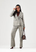 PATRIZIA PEPE Giacca doppiopetto brown check marrone- grigio da donna con revers classici. 8S0089C8003 F603 PATRIZIA PEPE 