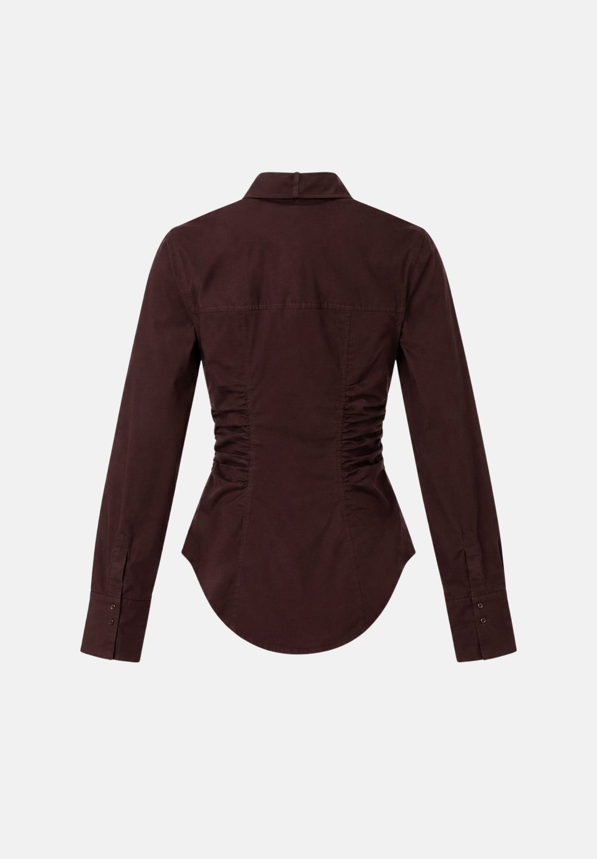 PATRIZIA PEPE Camicia manica lunga  marrone per donna con linea aderente e dettaglio arricciato sul davanti. 8C0030C8004 B887 PATRIZIA PEPE 