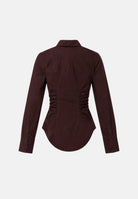PATRIZIA PEPE Camicia manica lunga  marrone per donna con linea aderente e dettaglio arricciato sul davanti. 8C0030C8004 B887 PATRIZIA PEPE 