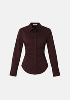 PATRIZIA PEPE Camicia manica lunga  marrone per donna con linea aderente e dettaglio arricciato sul davanti. 8C0030C8004 B887 PATRIZIA PEPE 