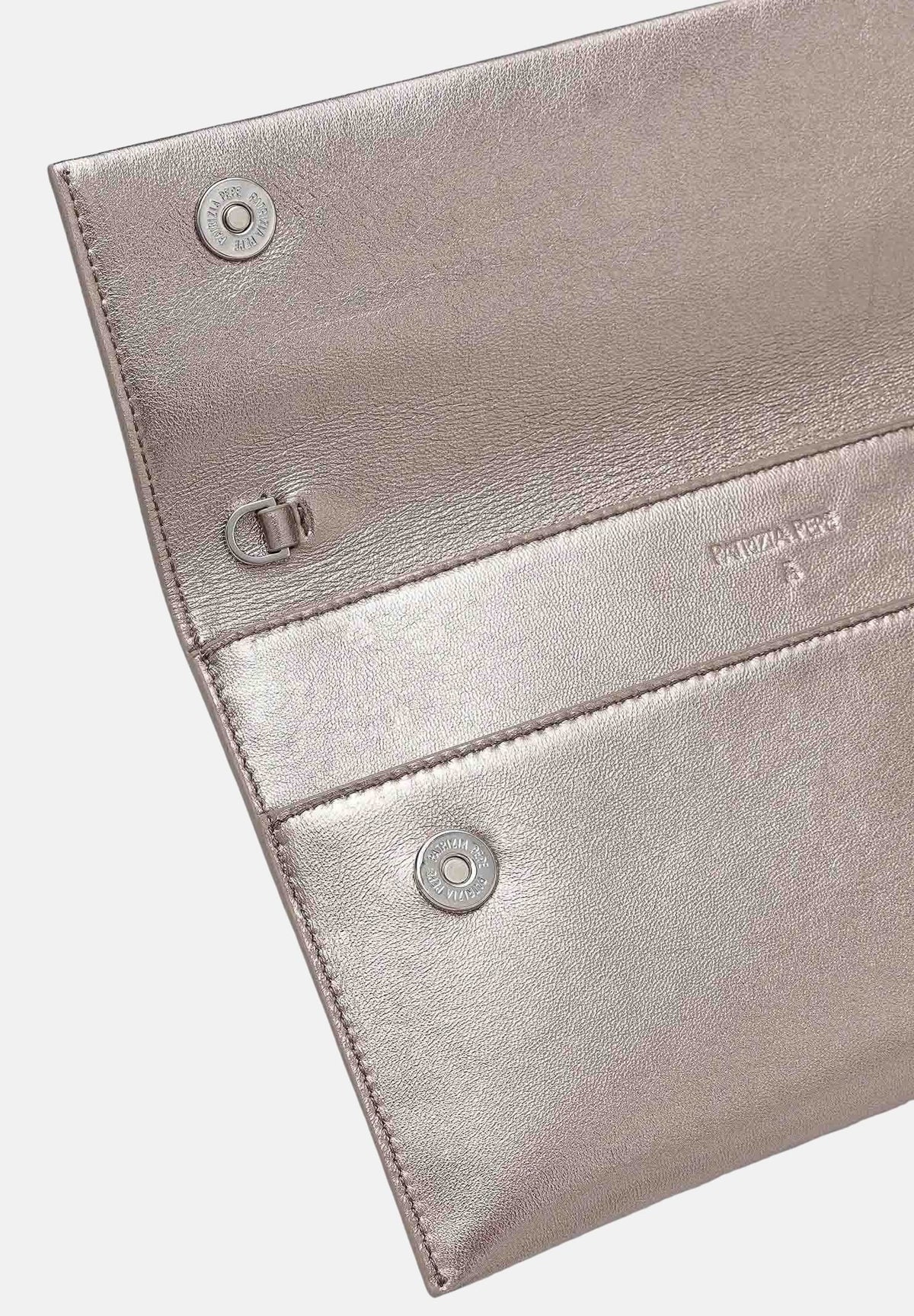 PATRIZIA PEPE Pochette Fly grigio metallizzato da donna con logo iconico centrale CB5460L041 S765 PATRIZIA PEPE 