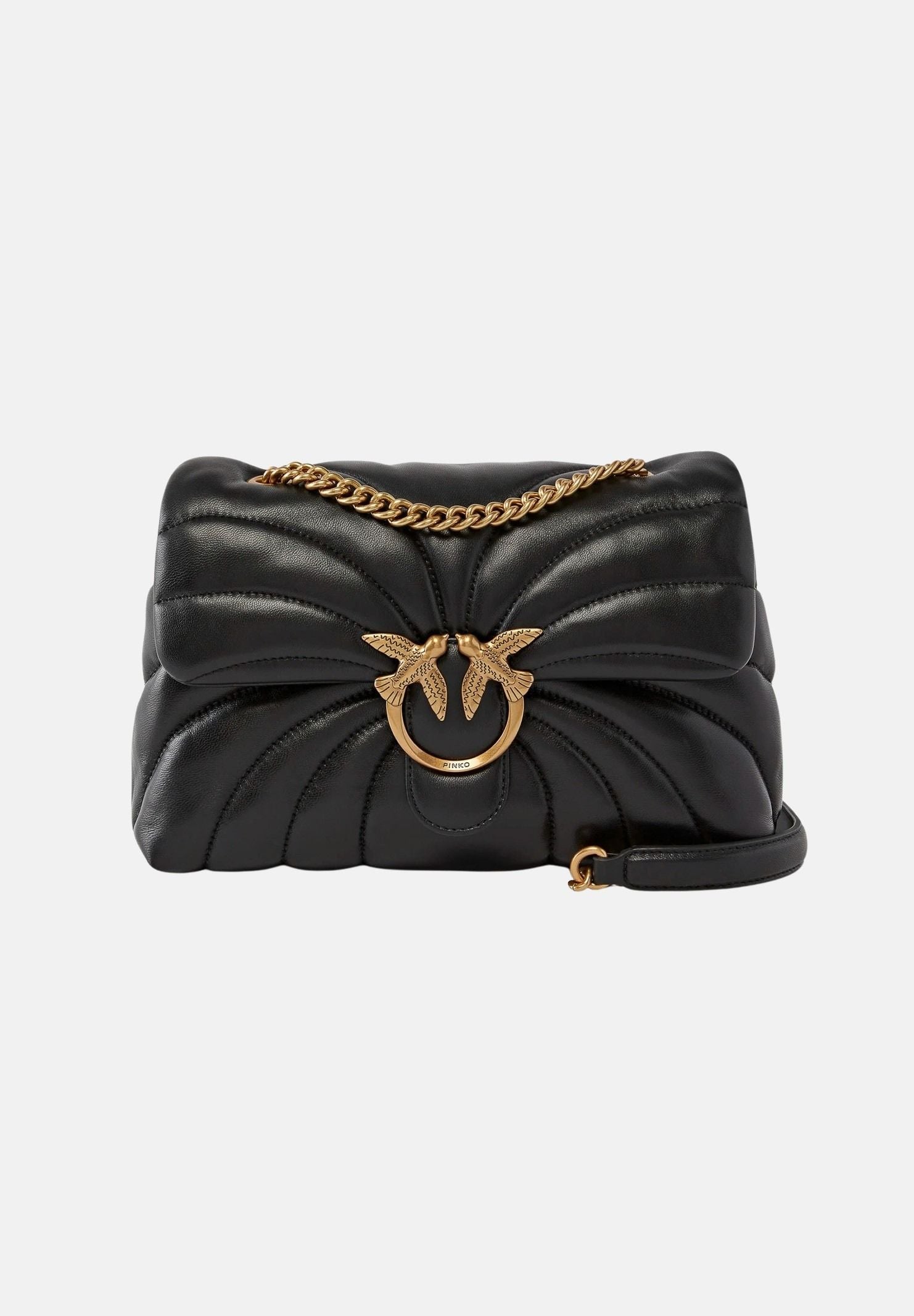 PINKO Borsa LOVE PUFF CLASSIC CL Nero Antique Gold da donna con motivo trapuntato Butterfly. 100038A1EX Z99Q PINKO 