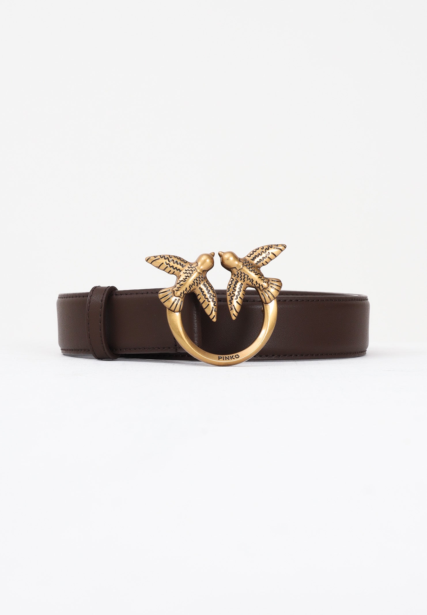 PINKO Cintura Love Birds in morbida pelle mano seta marrone da donna 100125A0F1 L74Q PINKO 
