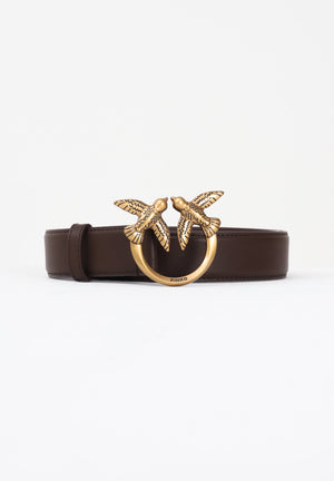 PINKO Cintura Love Birds in morbida pelle mano seta marrone da donna 100125A0F1 L74Q PINKO 
