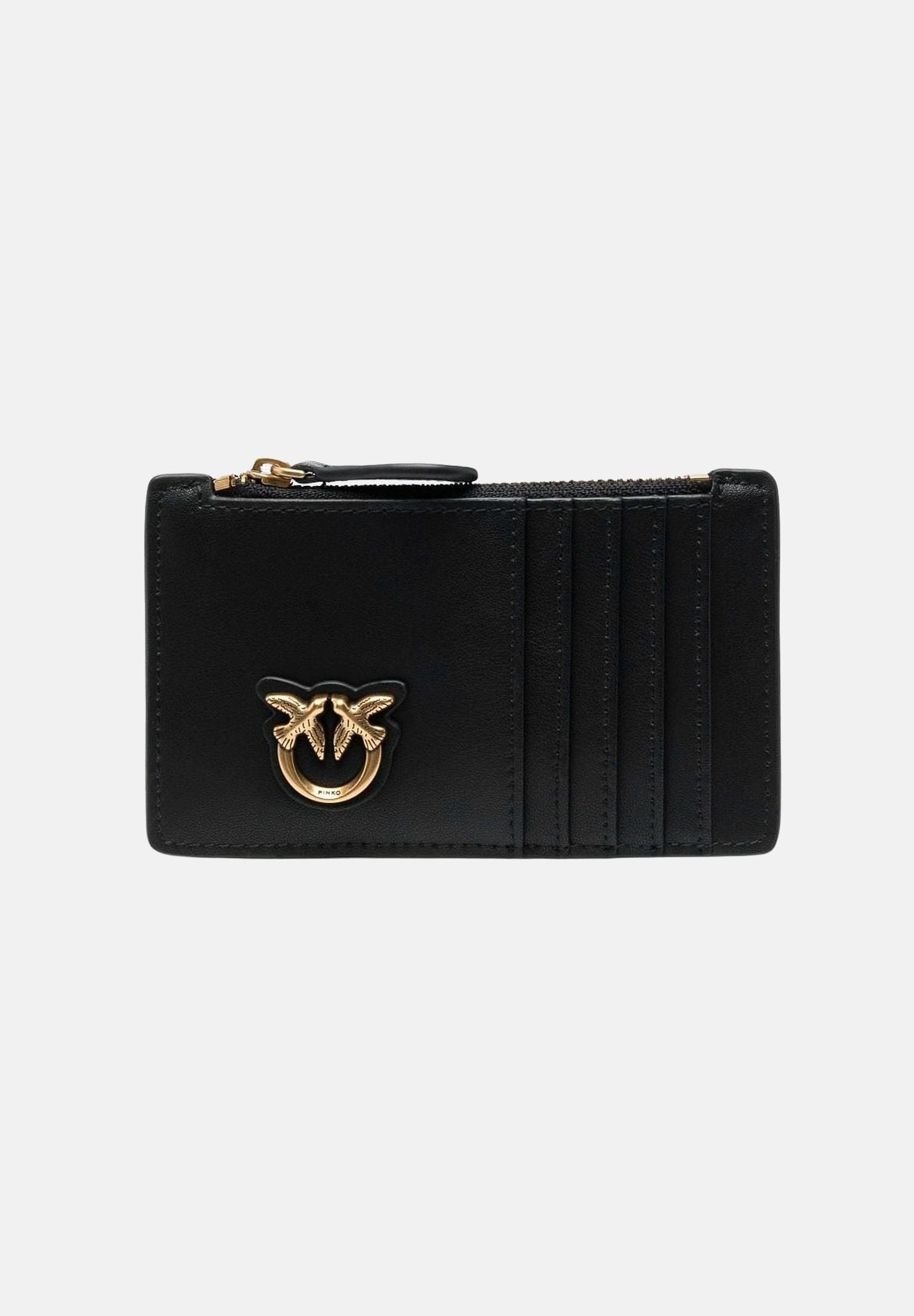 PINKO Porta carte AIRONE  in morbida pelle mano seta nero da donna con logo LOVE BIRD 100251A0F1 Z99Q PINKO 